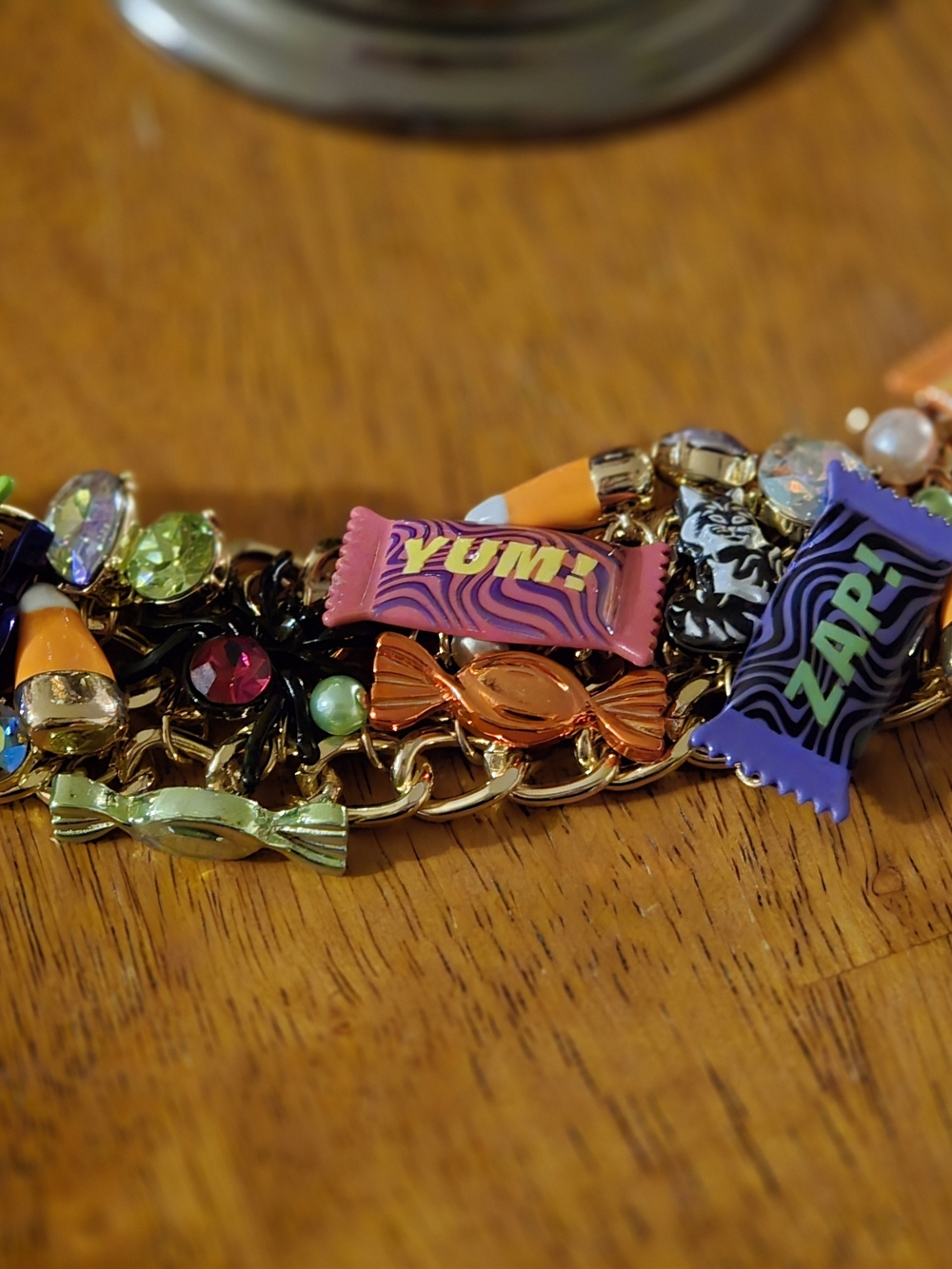 Betsey Johnson Gold-Tone Candy Charm Bracelet with Pink & Purple Accents